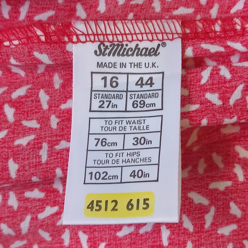 St Michael 1980s Red & White Print Skirt Modern Sz 12 Stretchy - Picture 5 of 7
